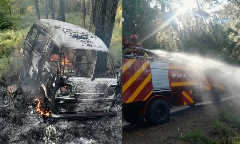 Eleven injured after school van catches fire in Murree